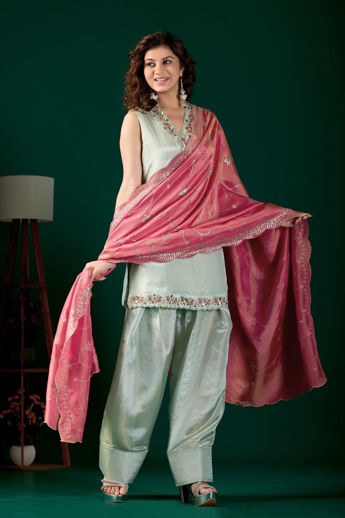 Mint Embroidered festive kurta set