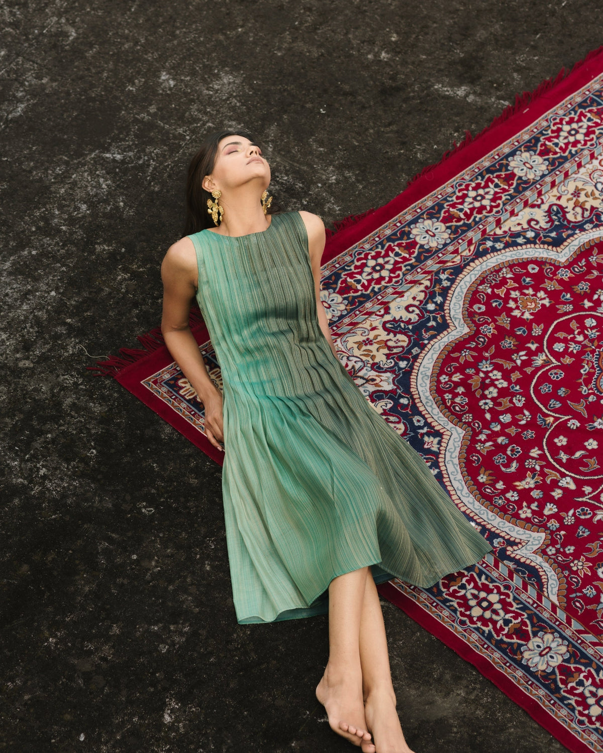 Structured Pleat Dress - Forest Silk