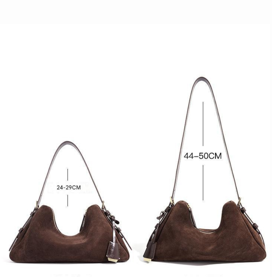 Velena - Ladies suede Leather Baguette Bag, col. Chocolate