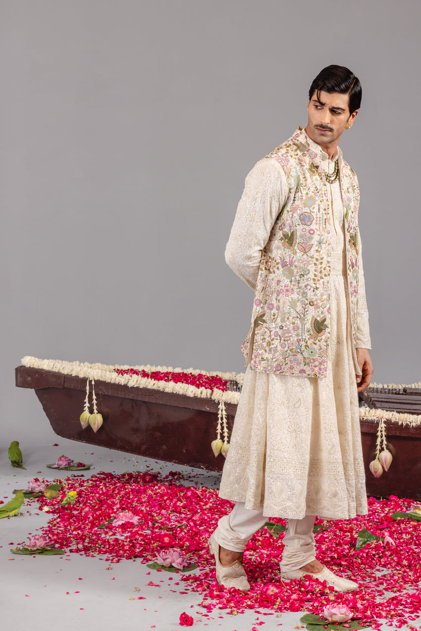 PHOOLPANKH IVORY JACKET ANARKALI SET