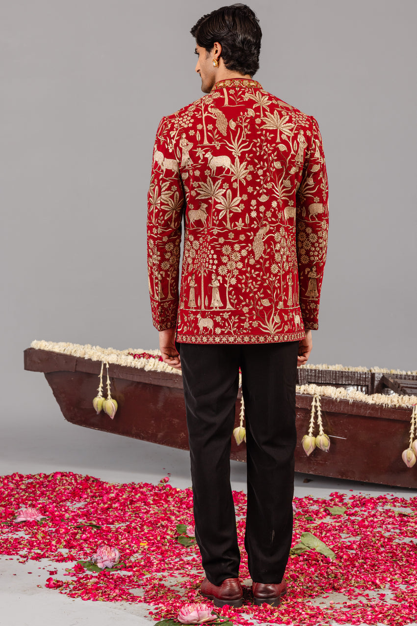 PICHWAI RED JODHPURI SET