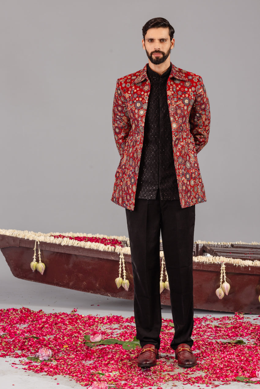 LAALBAGH MARRON JODHPURI SET