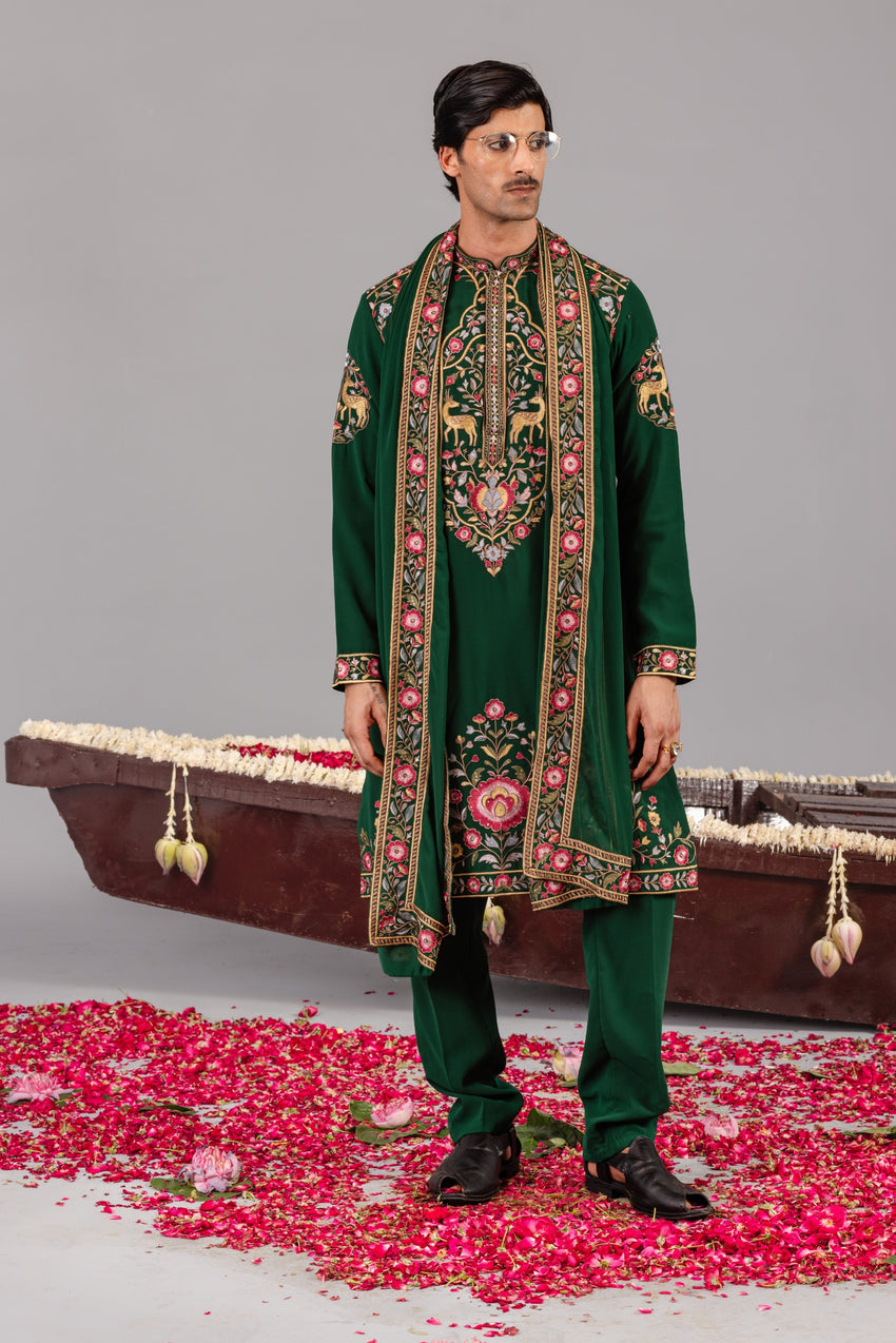 DEER GARDEN BOTTLE GREEN KURTA SET