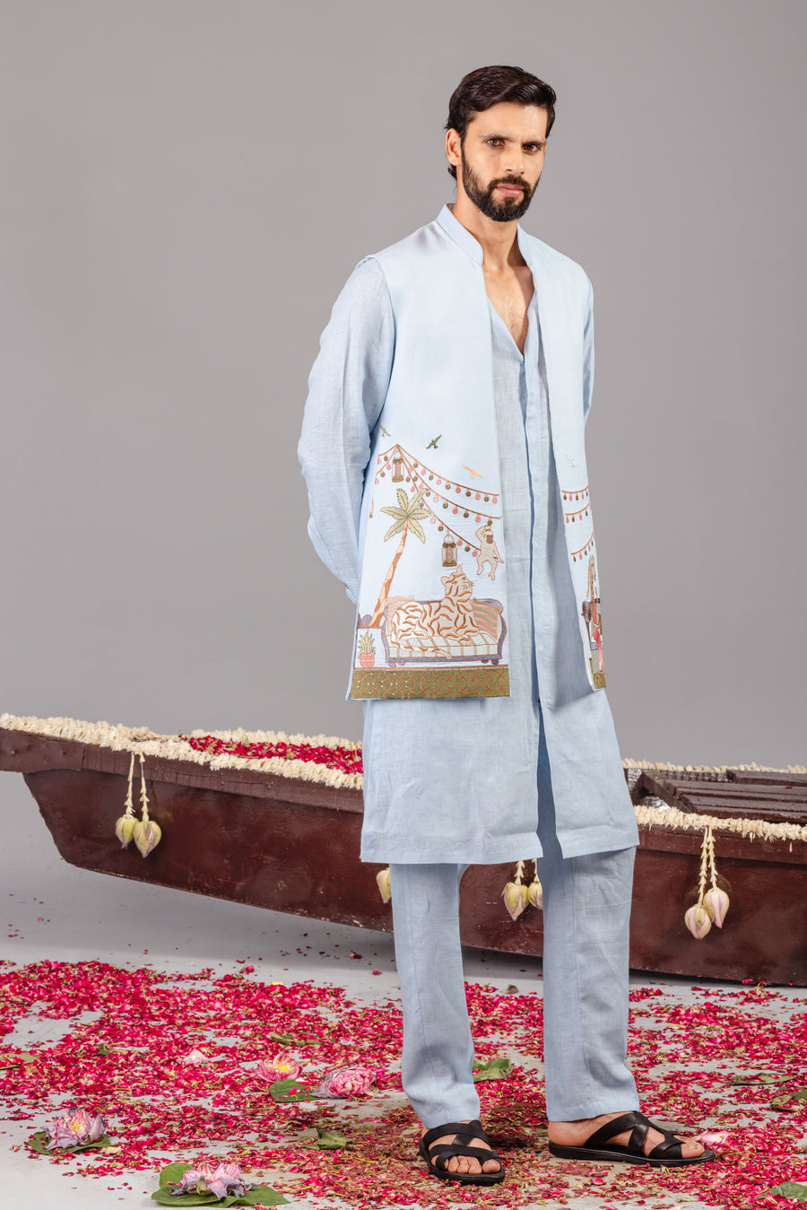CARNIVAL SKY BLUE FRONT OPEN KURTA JACKET SET