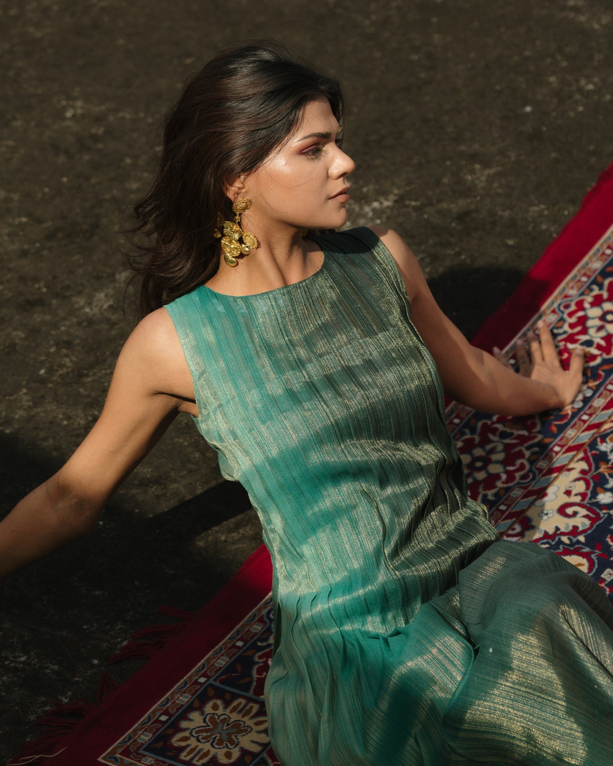 Structured Pleat Dress - Forest Silk