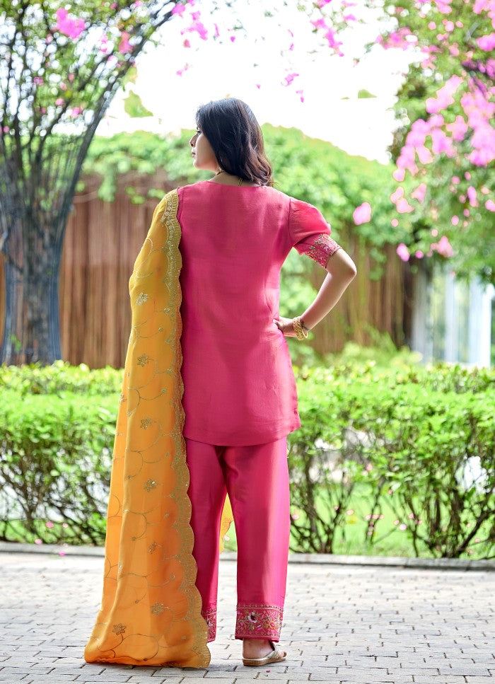 Pink & Tangerine Embroidered Festive Kurta Set