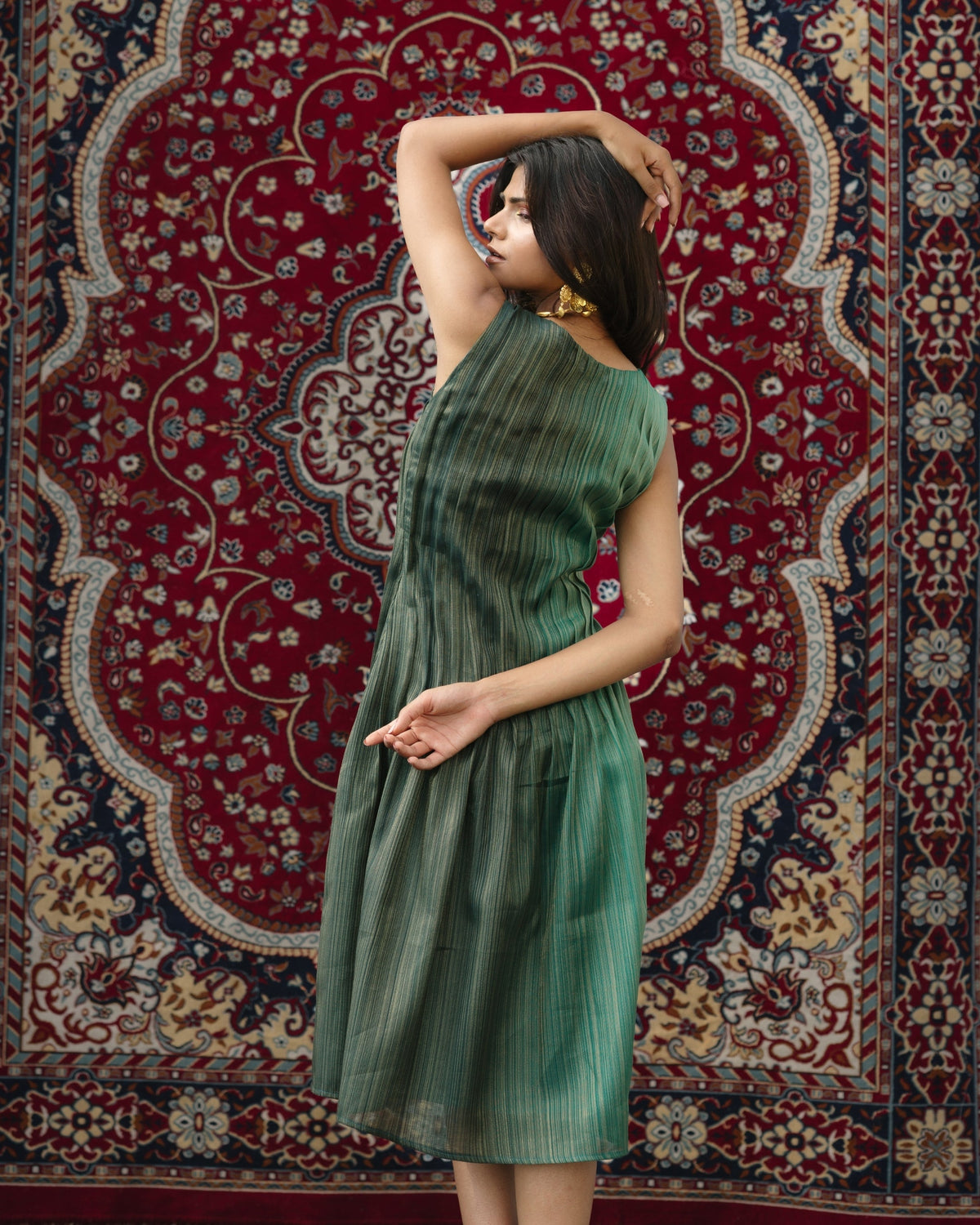 Structured Pleat Dress - Forest Silk