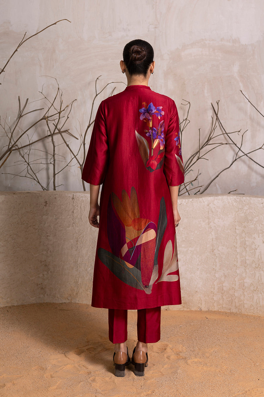 Red Silk Chanderi Printed Tunic (1 PC)