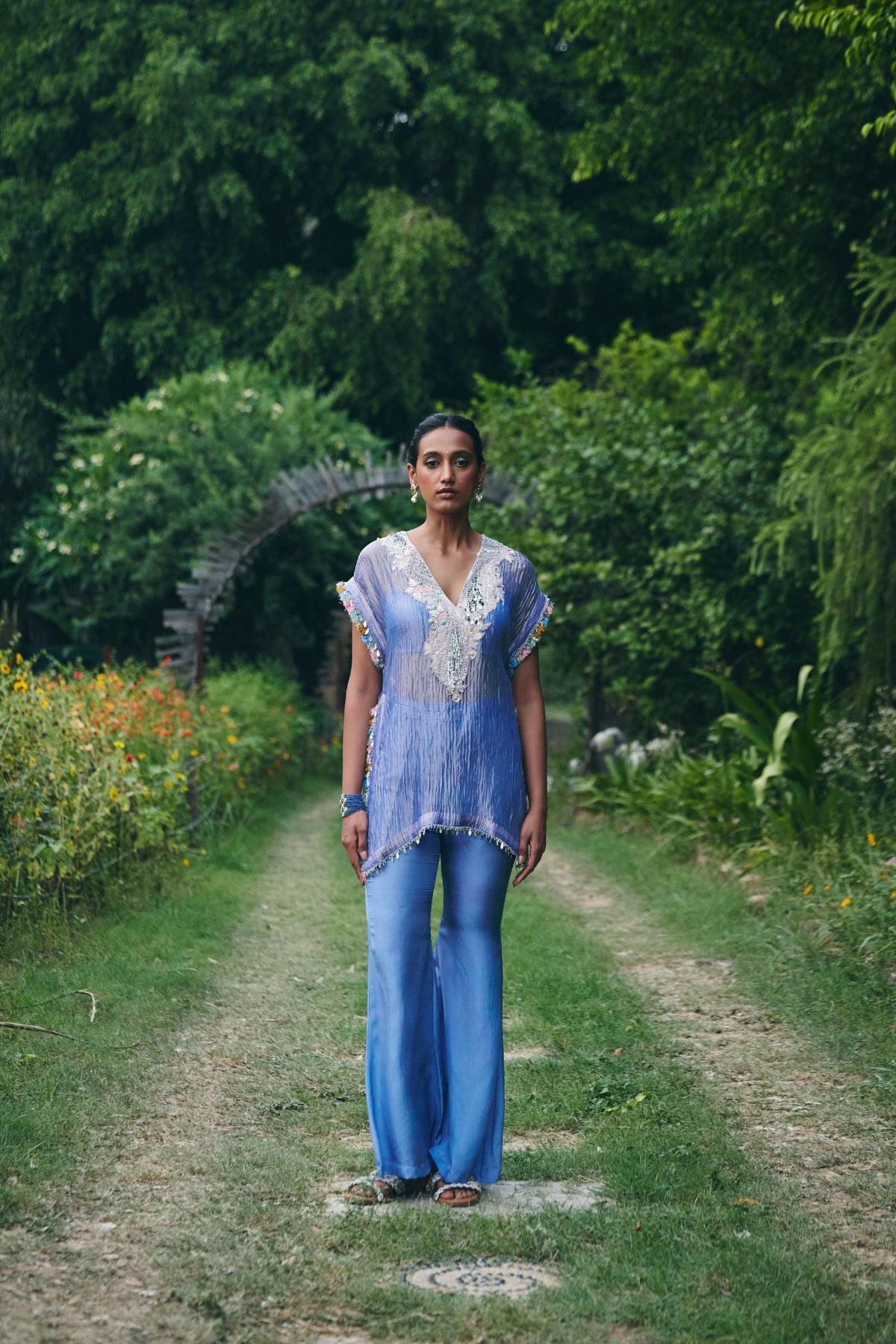 KAFTAAN PAIRED BLOUSE AND BELL BOTTOM PANT