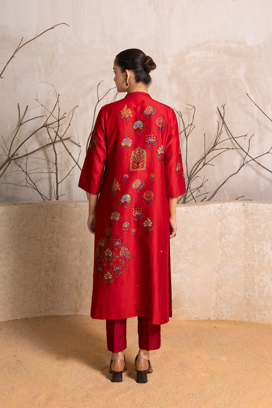 Bright Red Silk Chanderi Printed Tunic (1 PC)