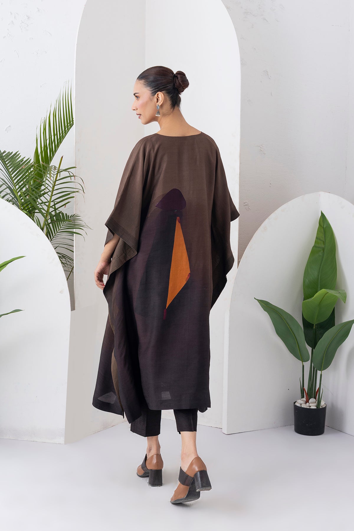 Shades Of Brown Viscose Dupion Printed Kaftan (1 PC)