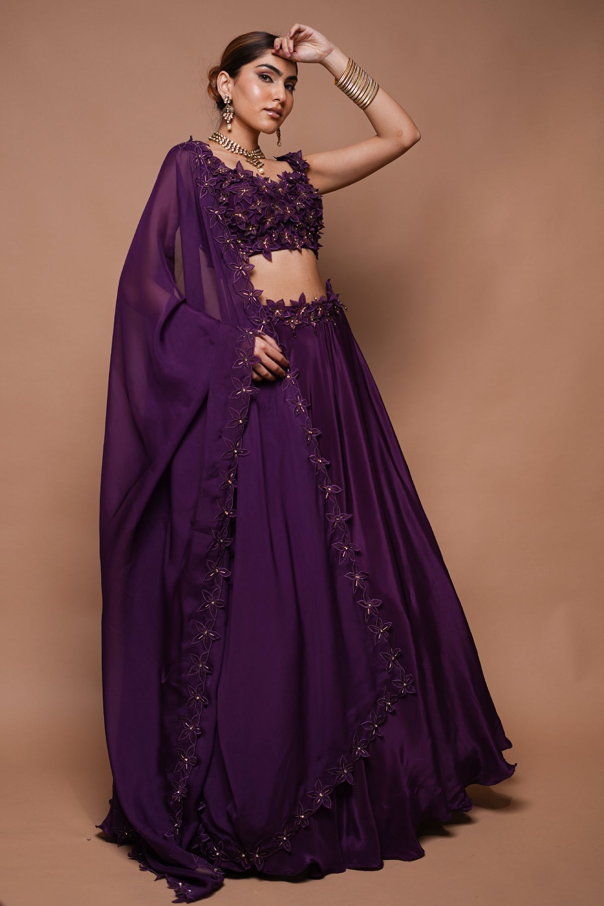 WINE 3-D LEHENGA SET (SET OF 3)