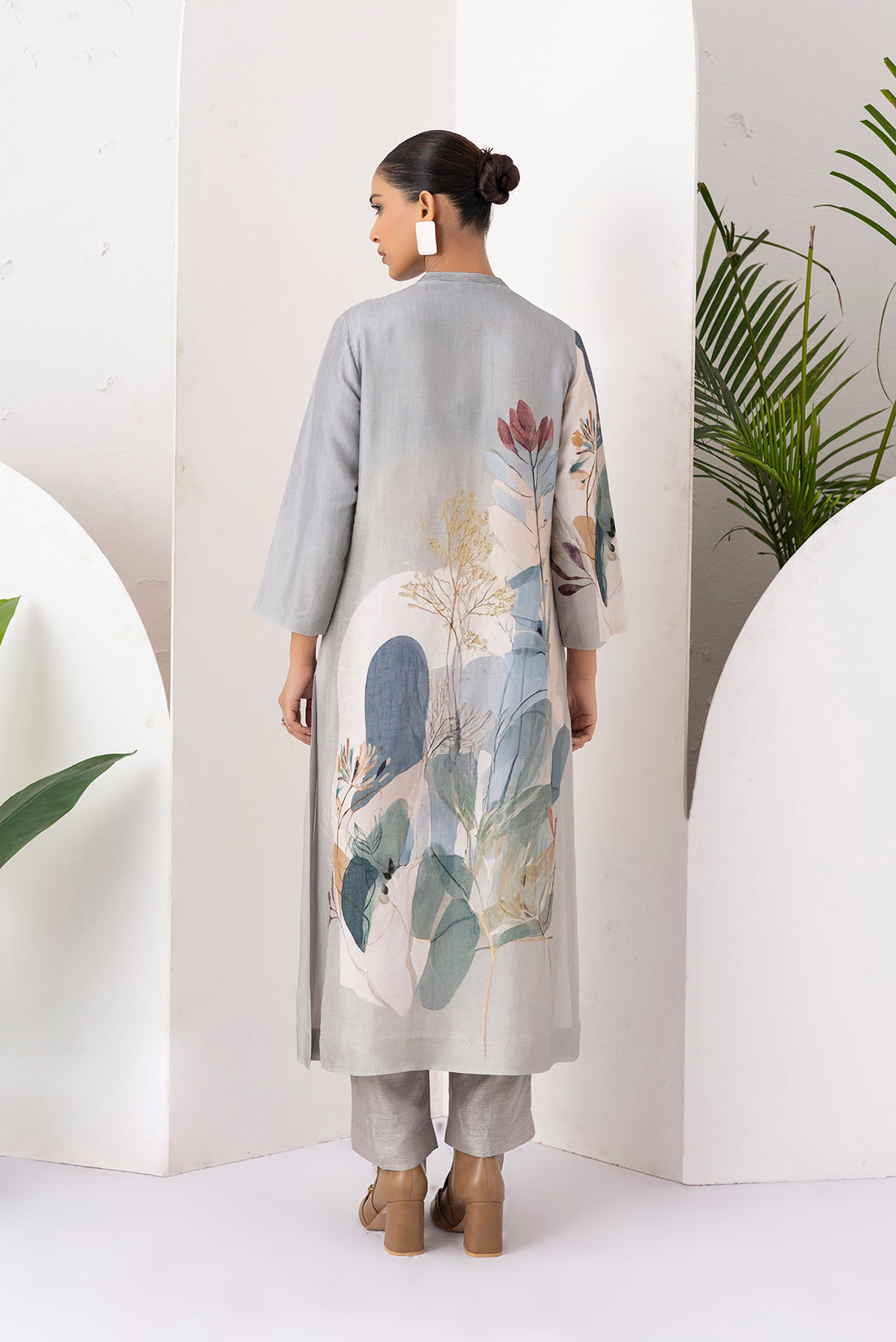 Grey Viscose Dupion Printed Tunic (1 PC)