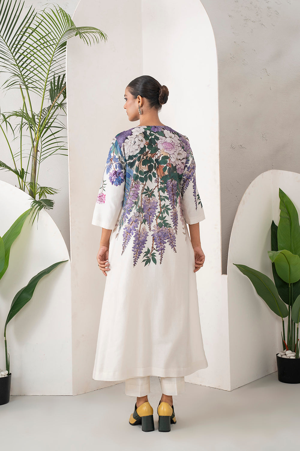 Ivory Silk Chanderi Side Panel Wisteria Printed Dress Set (2 PCS)