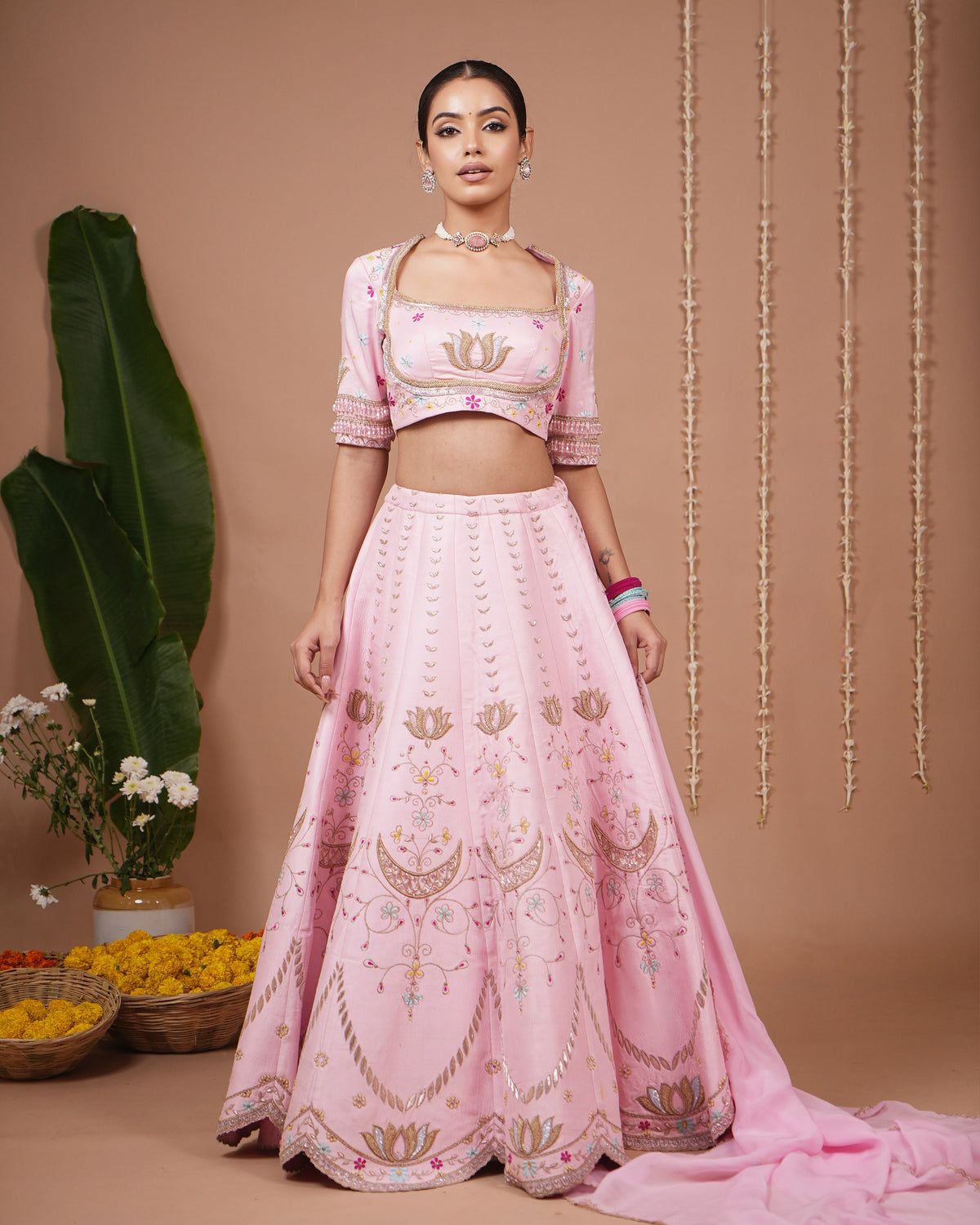 Baby Pink Heavy Lehenga Set (Set of 3)