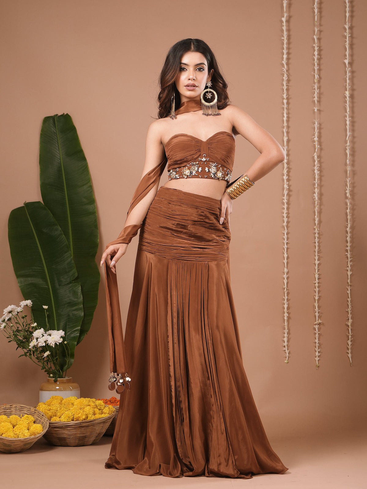 Brown Corset Indo Skirt Dress (Set of 3)