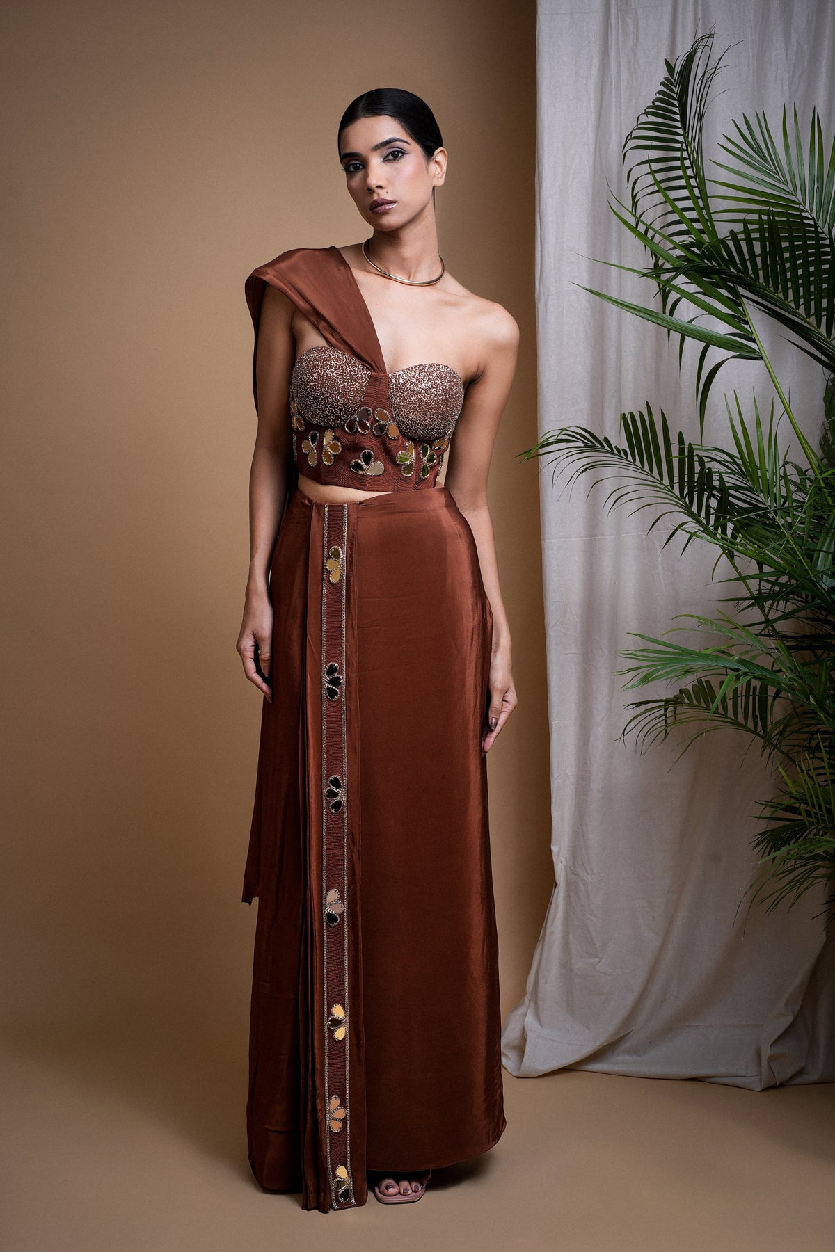 RUSTIC BROWN CORSET DRAPE SET (SET OF 2)