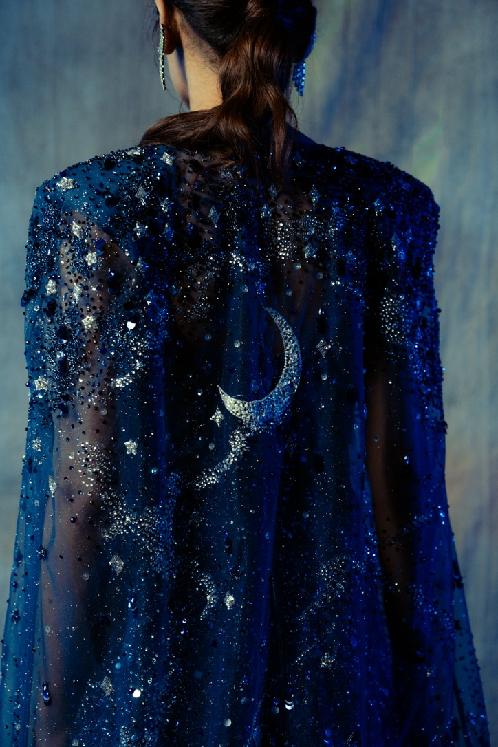 Nishabd Blue Embroidered Fishcut Gown with Cape set