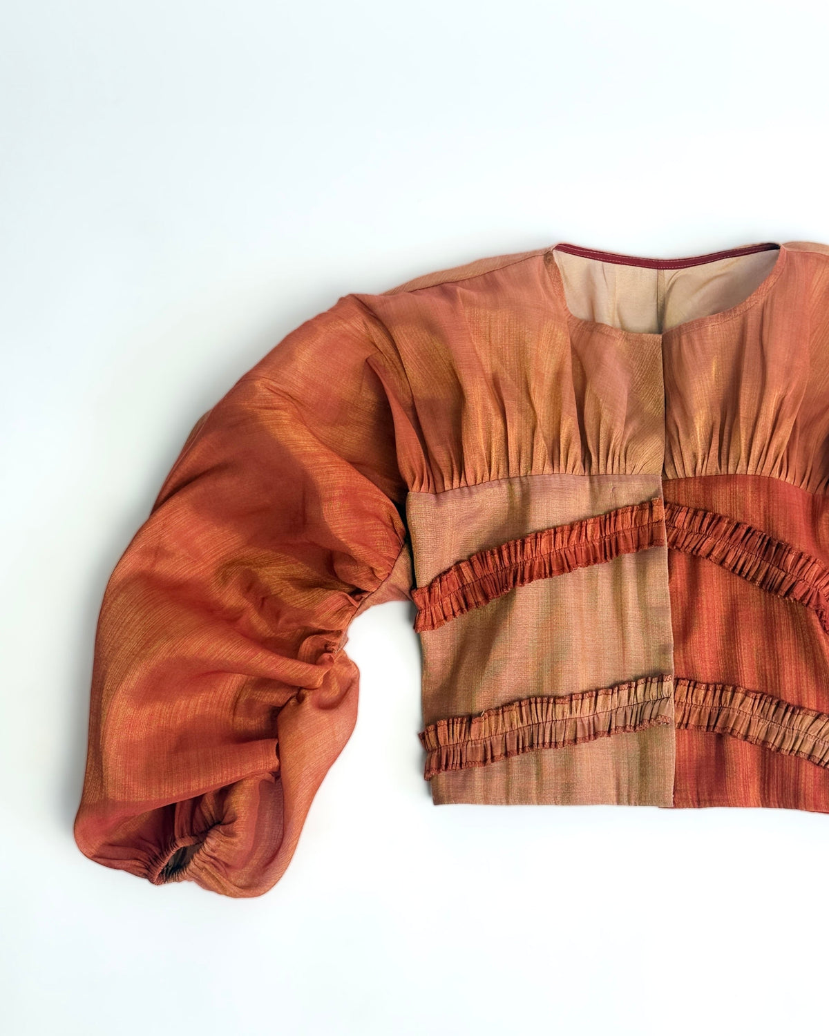 Ruched Balloon Sleeve Top - Burnt Orange
