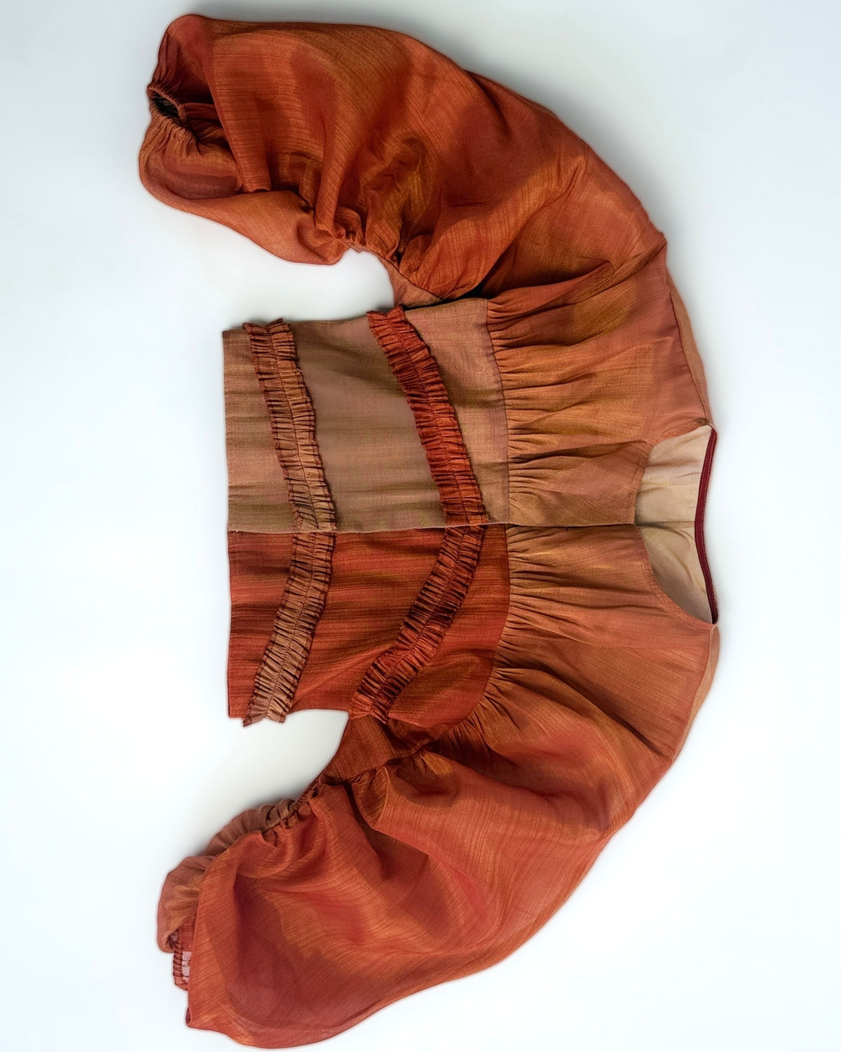 Ruched Balloon Sleeve Top - Burnt Orange