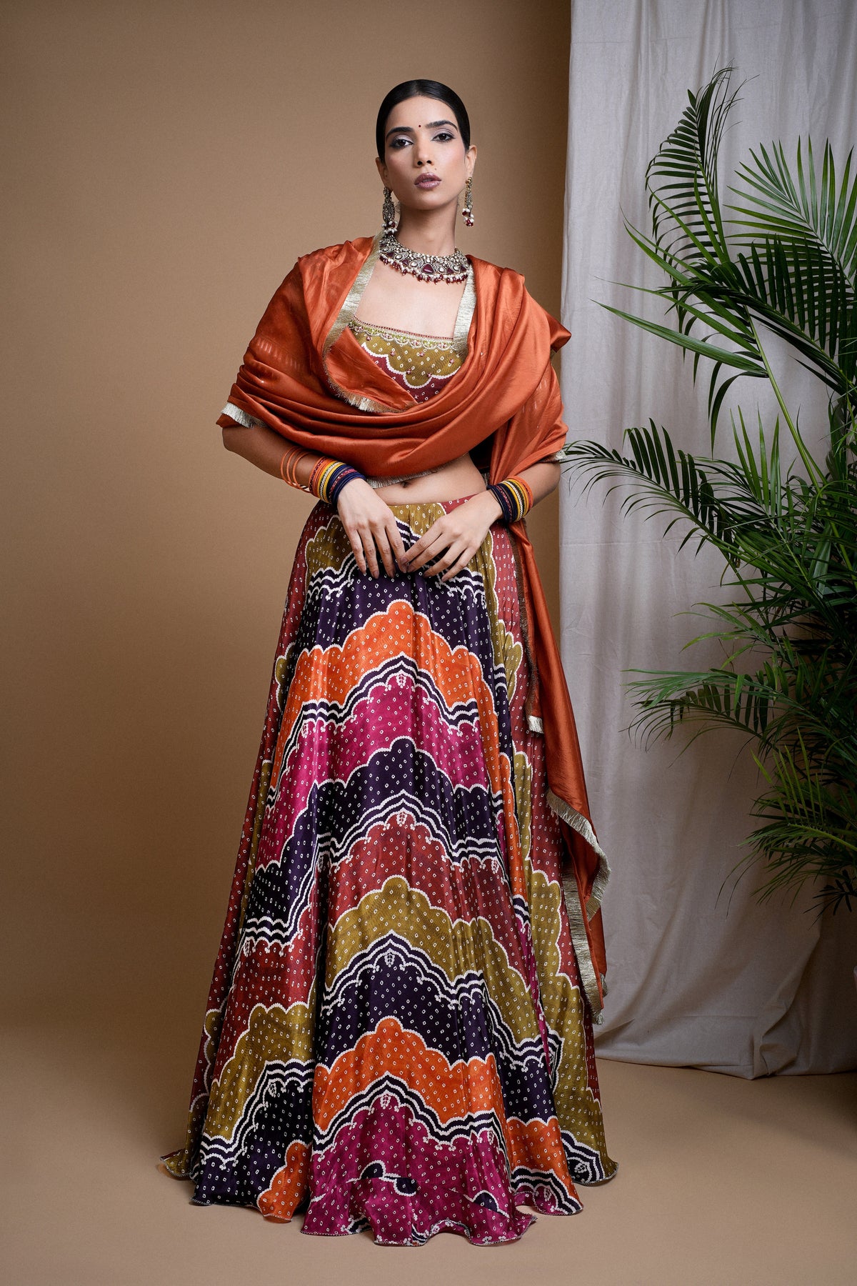 MULTI COLOR DIGITAL PRINT HEAVY LEHENGA SET (SET OF 3)