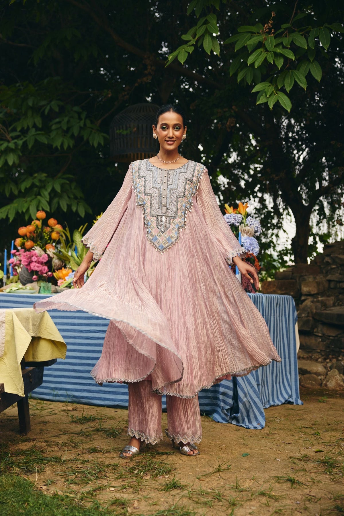 CRUSHED TISSUE ANARKALI PAIRED WITH FLARED PANT