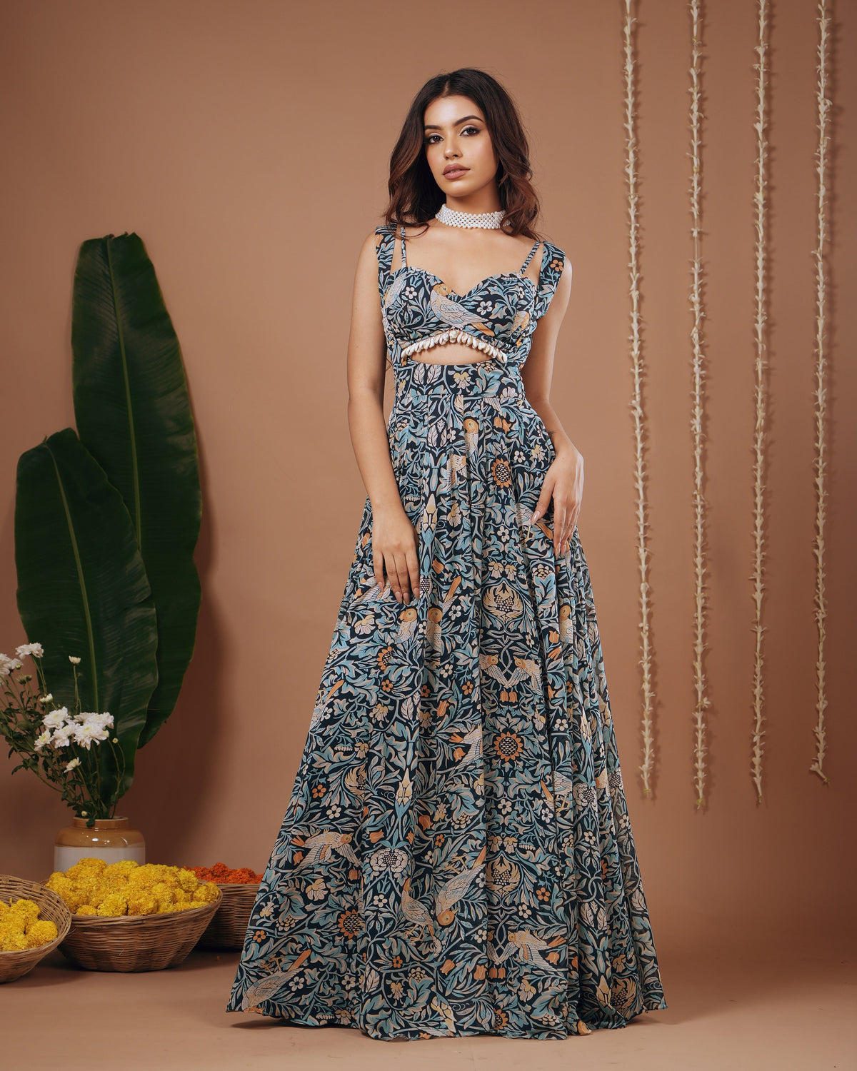 Navy Blue Digital Print Indo Dress (Set Of 2)