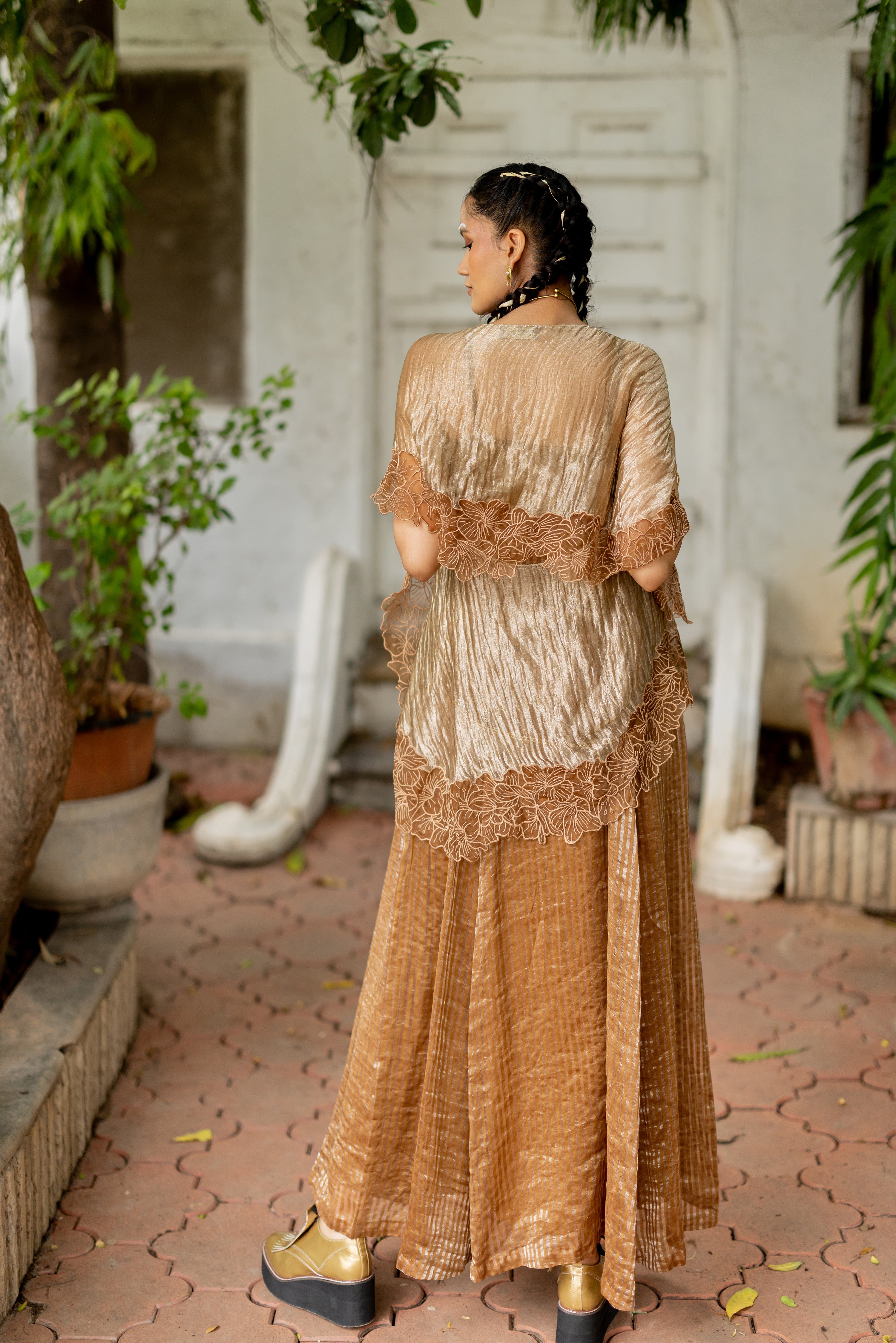 BROWN OVERLAY WITH STRIPE DRESS (Ritvi)