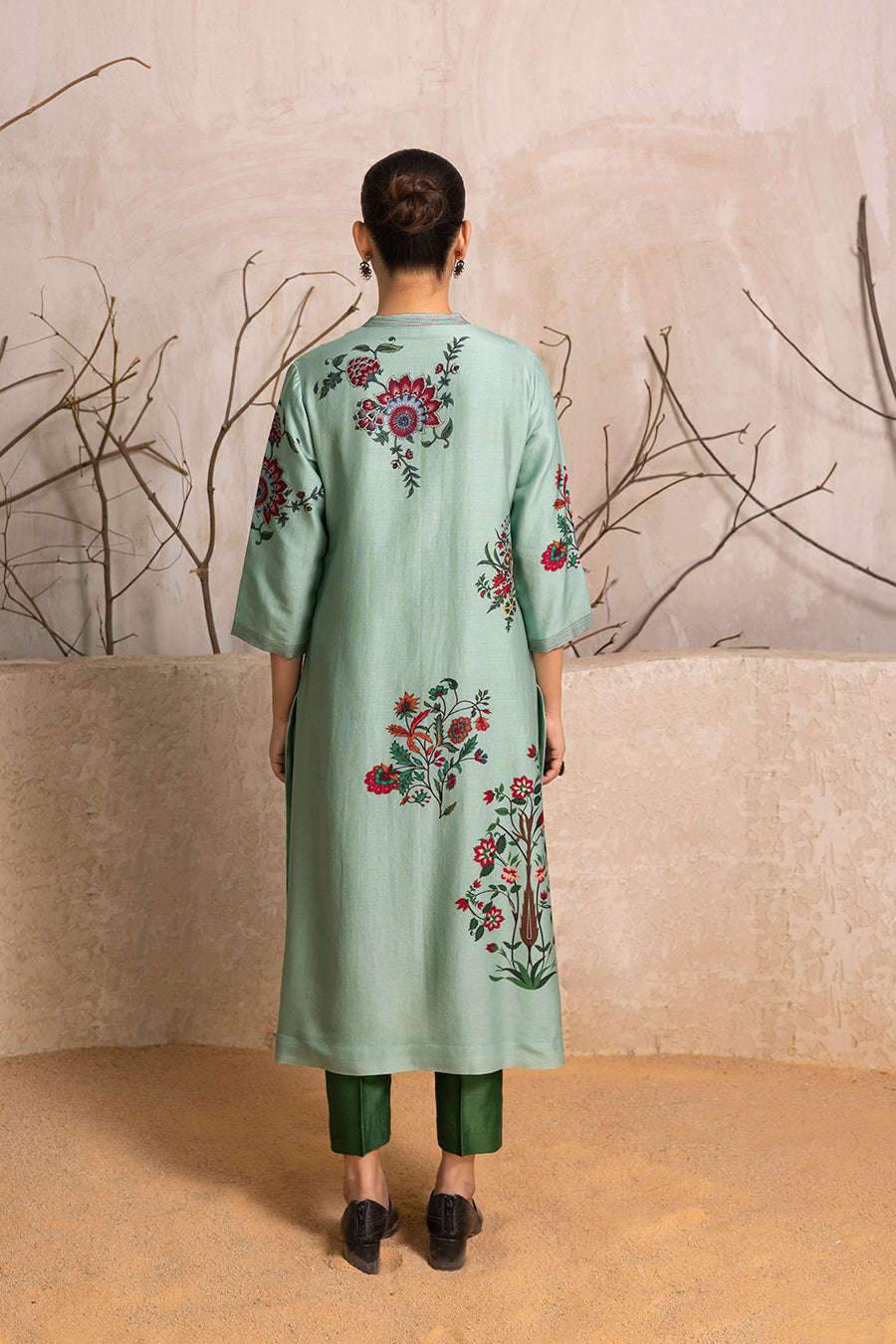 Mint Silk Chanderi Floral Boota Printed Tunic (1 PC)