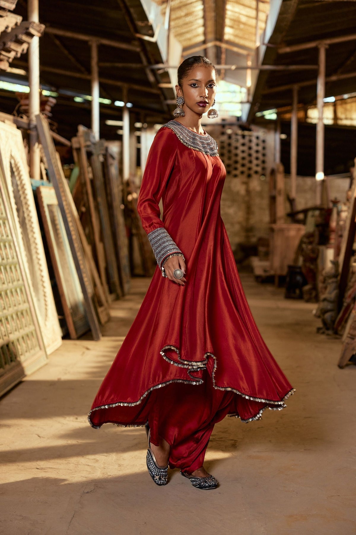 MAROON HIGH LOW ANARKALI WITH DHOTI