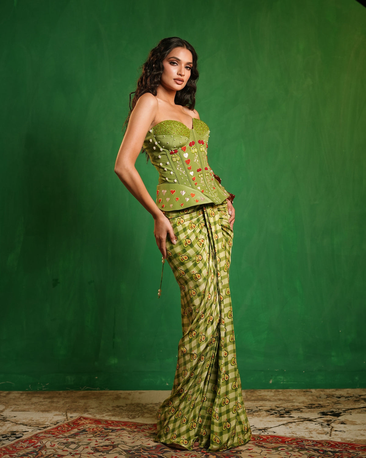 Avocado Printed Corset Drape Set (Set of 2)