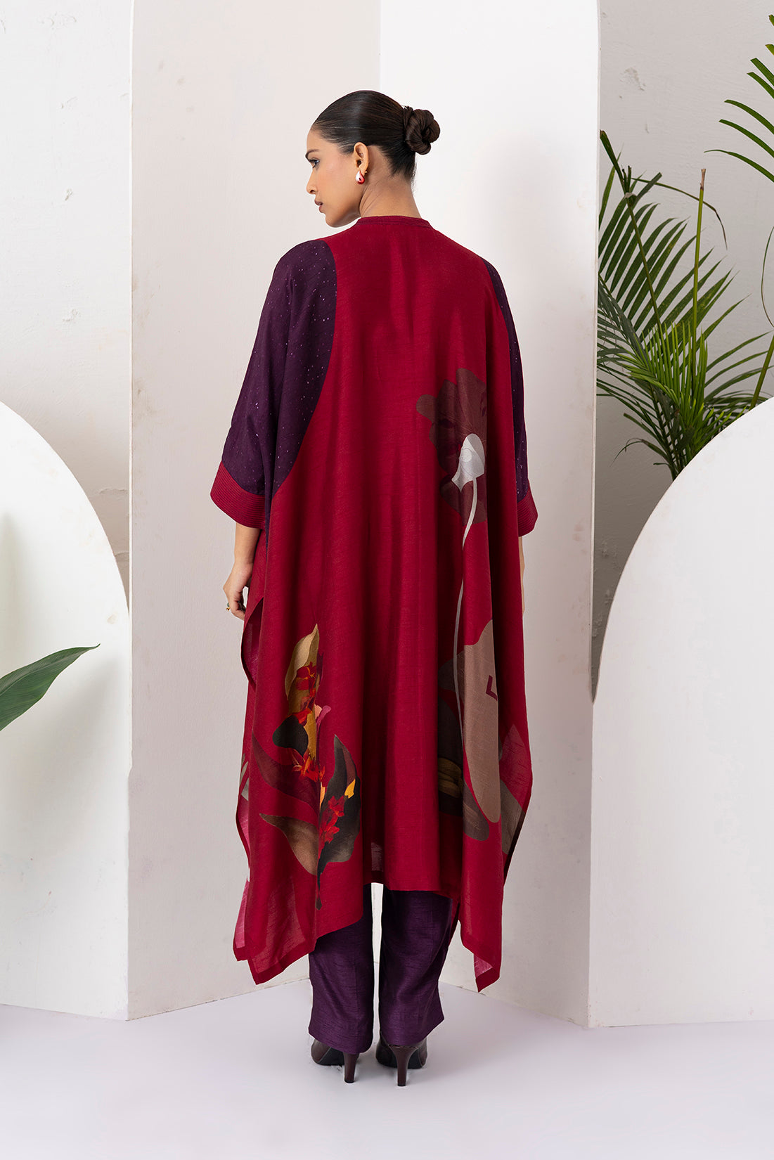 Red Viscose Dupion Printed Kaftaan Style Dress (1 PC)