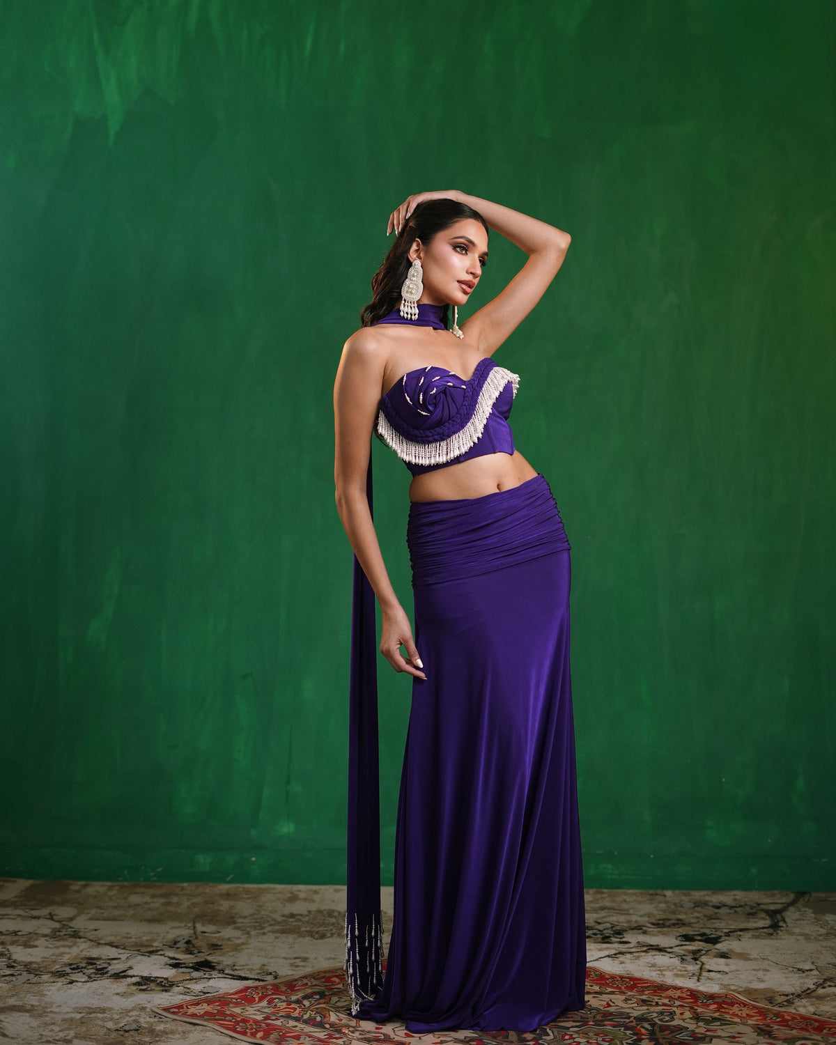 Royal Purple Drape Corset Indo Skirt Set (Set of 3)