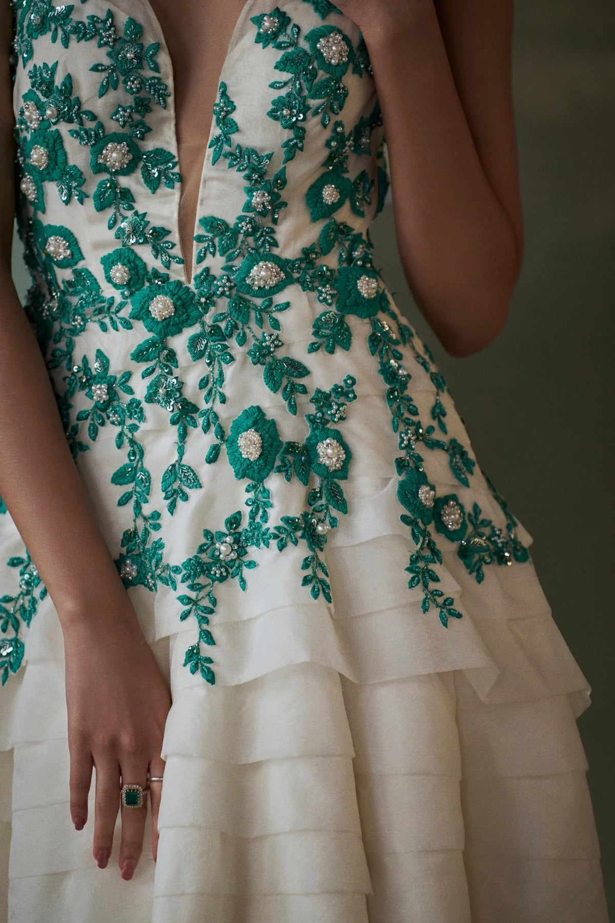 Ivory organza layered asymmetrical dress