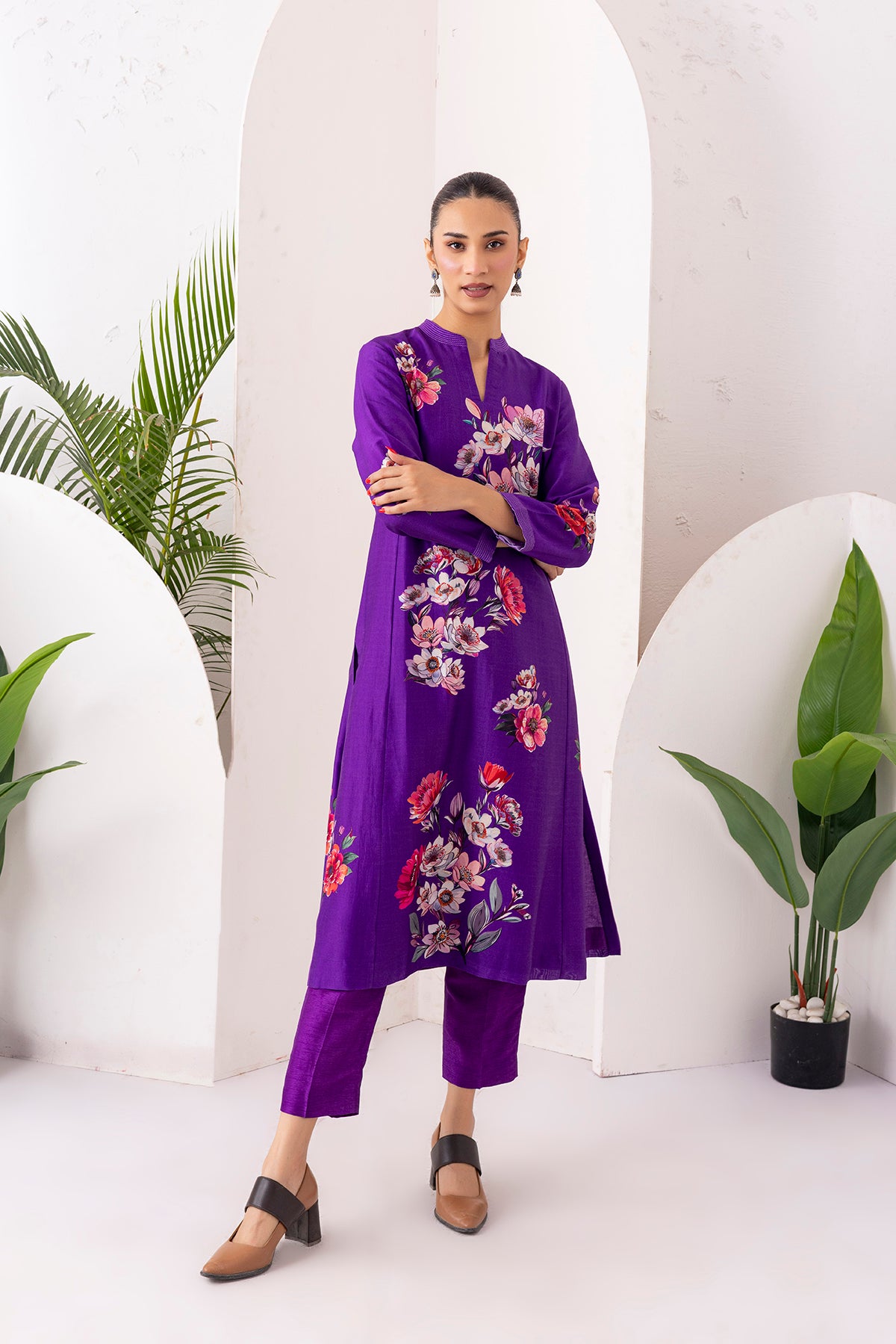 Purple Silk Chanderi Printed Tunic