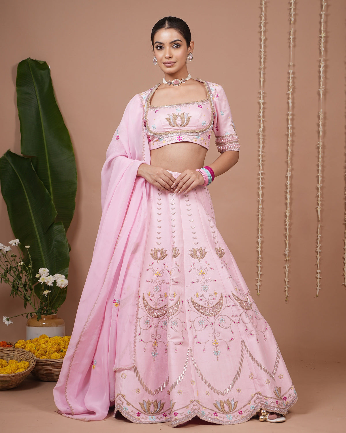 Baby Pink Heavy Lehenga Set (Set of 3)
