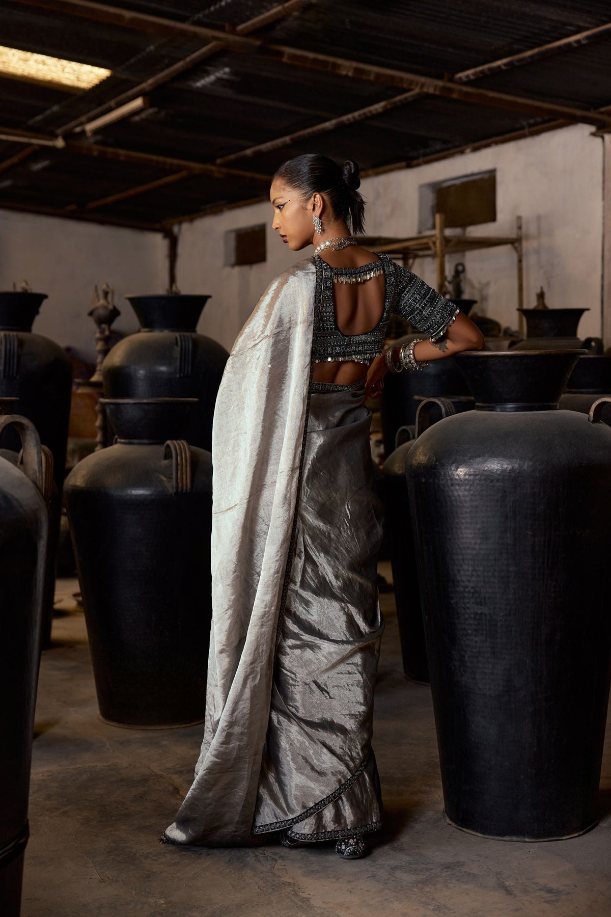 SILVER SAREE AND PETTICOAT