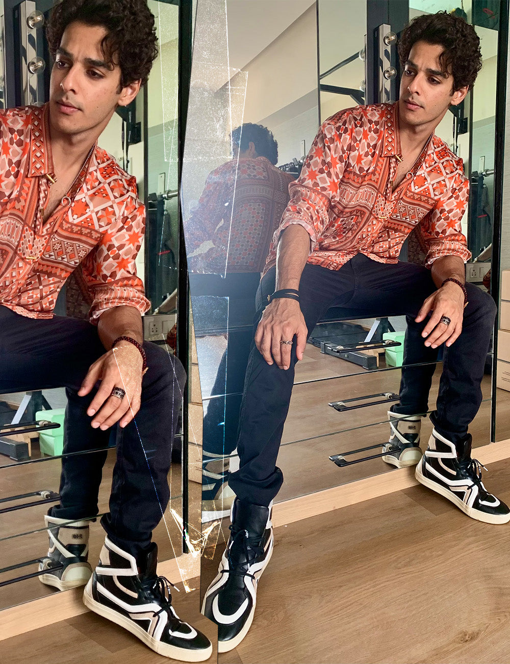 Celeb Spotted - 403 black beige tubing high-top sneaker - 7-10.in