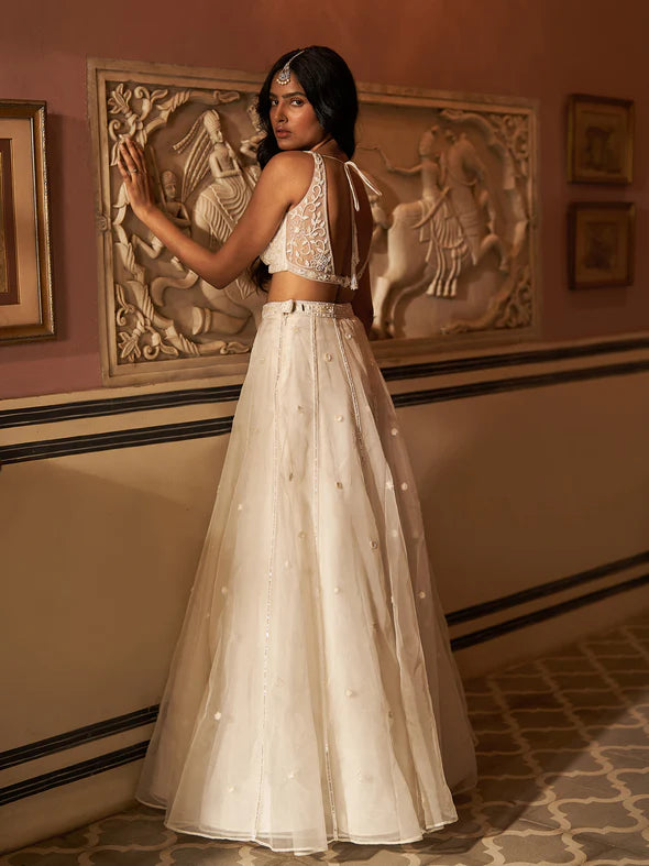 Crystal Off-White Silk Organza Lehenga Set