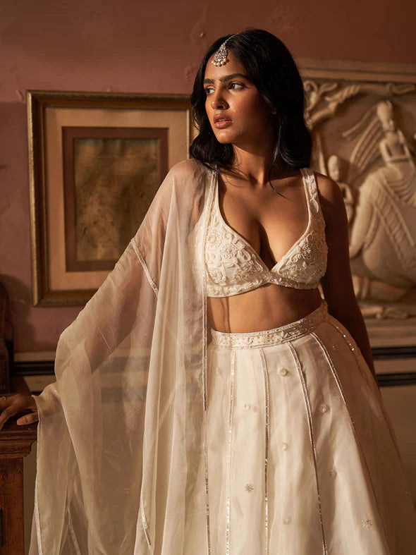Crystal Off-White Silk Organza Lehenga Set