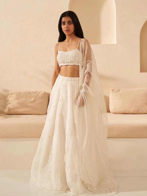 Snow White Silk Organza Lehenga Set