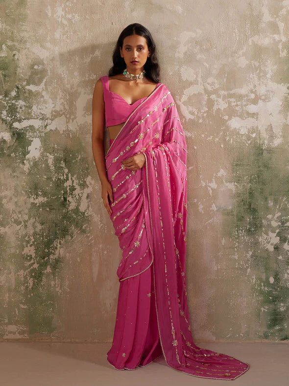 PHLOX RANI PINK DRAPED SAREE SET