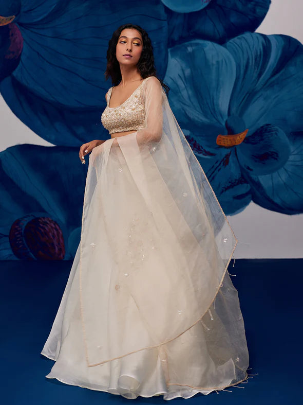 Moonlit Ivory Silk Organza Lehenga Set
