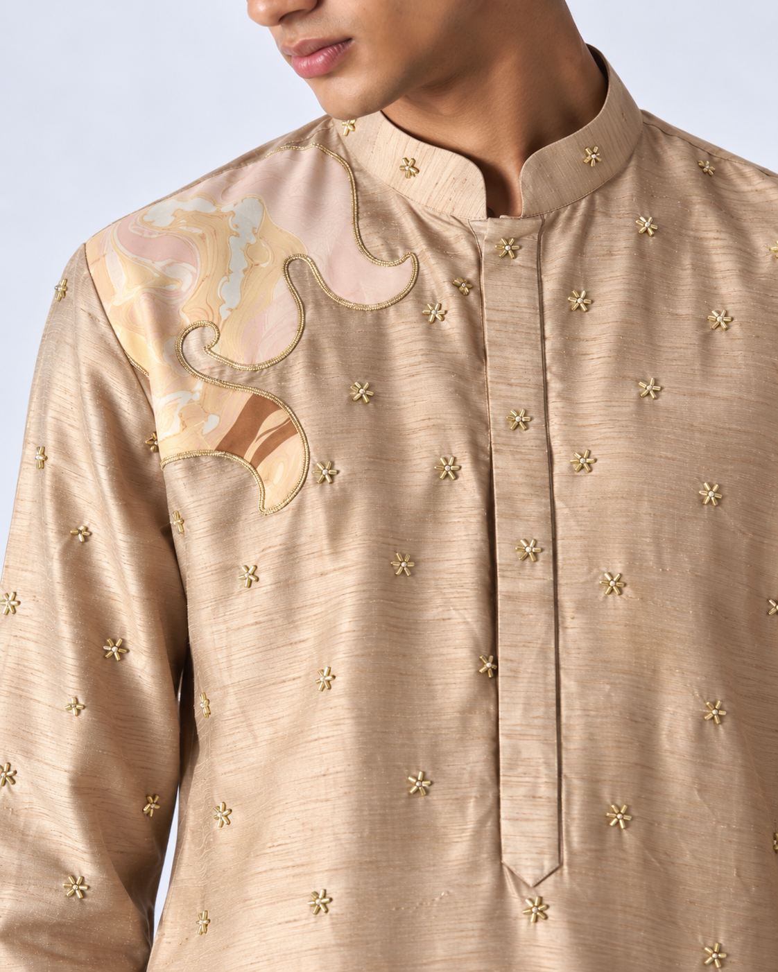 Champagne Embroidered Marble Appliqué Kurta - Pant Set