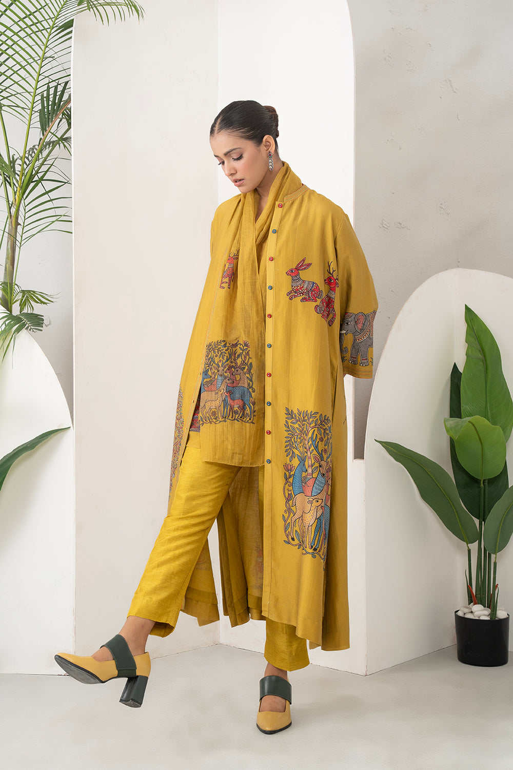 Mustard Silk Chanderi Traditional Inspired Printed Dress Set (3 PCS)