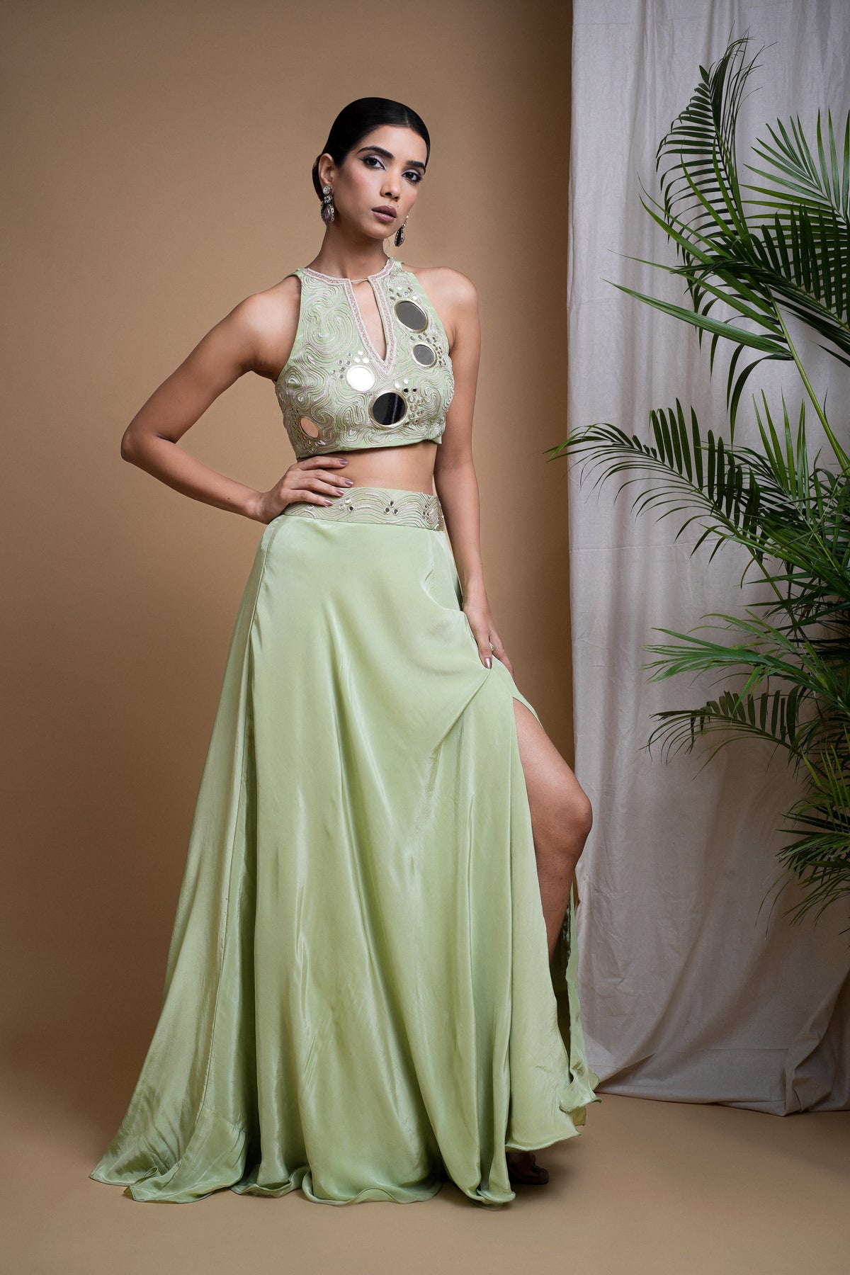 PASTEL PISTACHIO GREEN INDO SKIRT SET (SET OF 2)