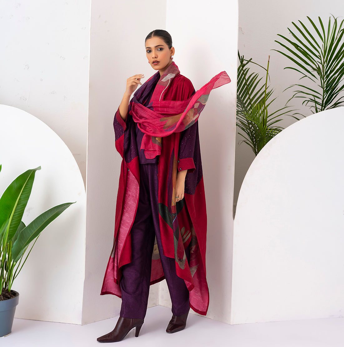 Red Thin Chanderi Printed Stole (1 PC)