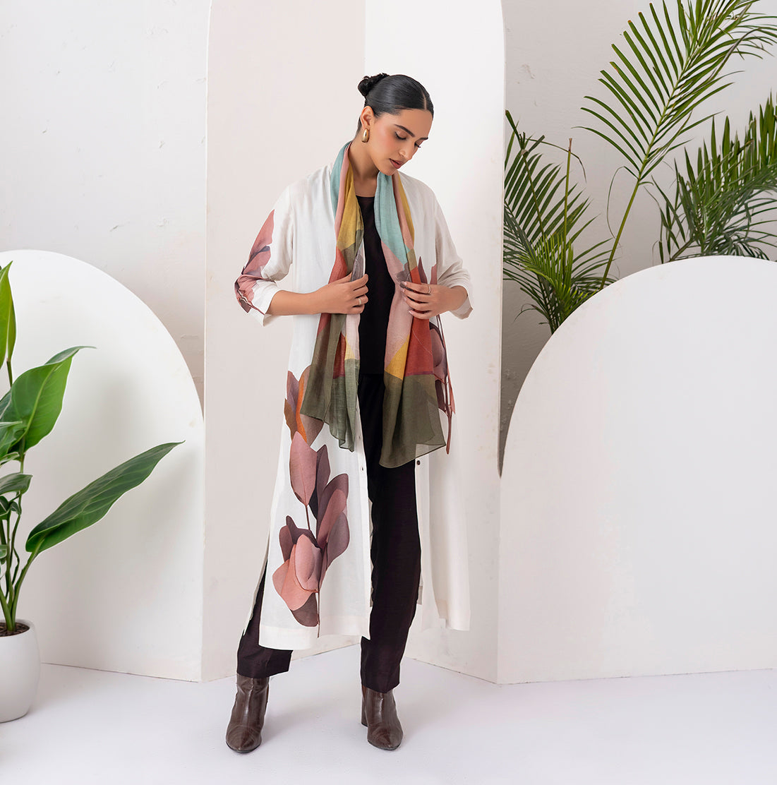 Multicoloured Thin Chanderi Printed Stole (1 PC)