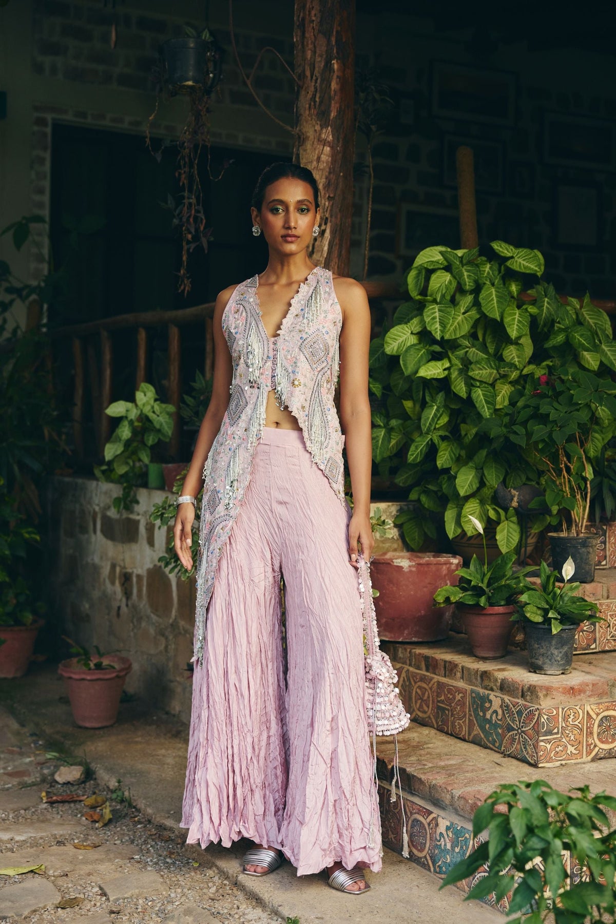 KURTA JACKET FULL EMBROIDERED PAIRED WITH CRUSHED SHARARA