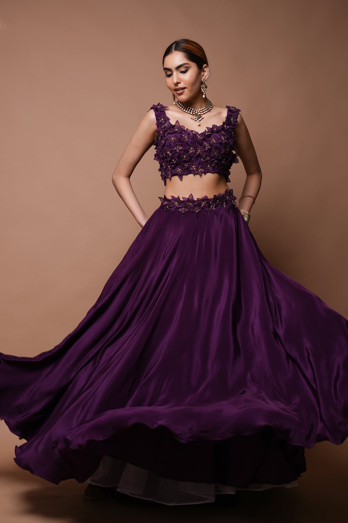 WINE 3-D LEHENGA SET (SET OF 3)